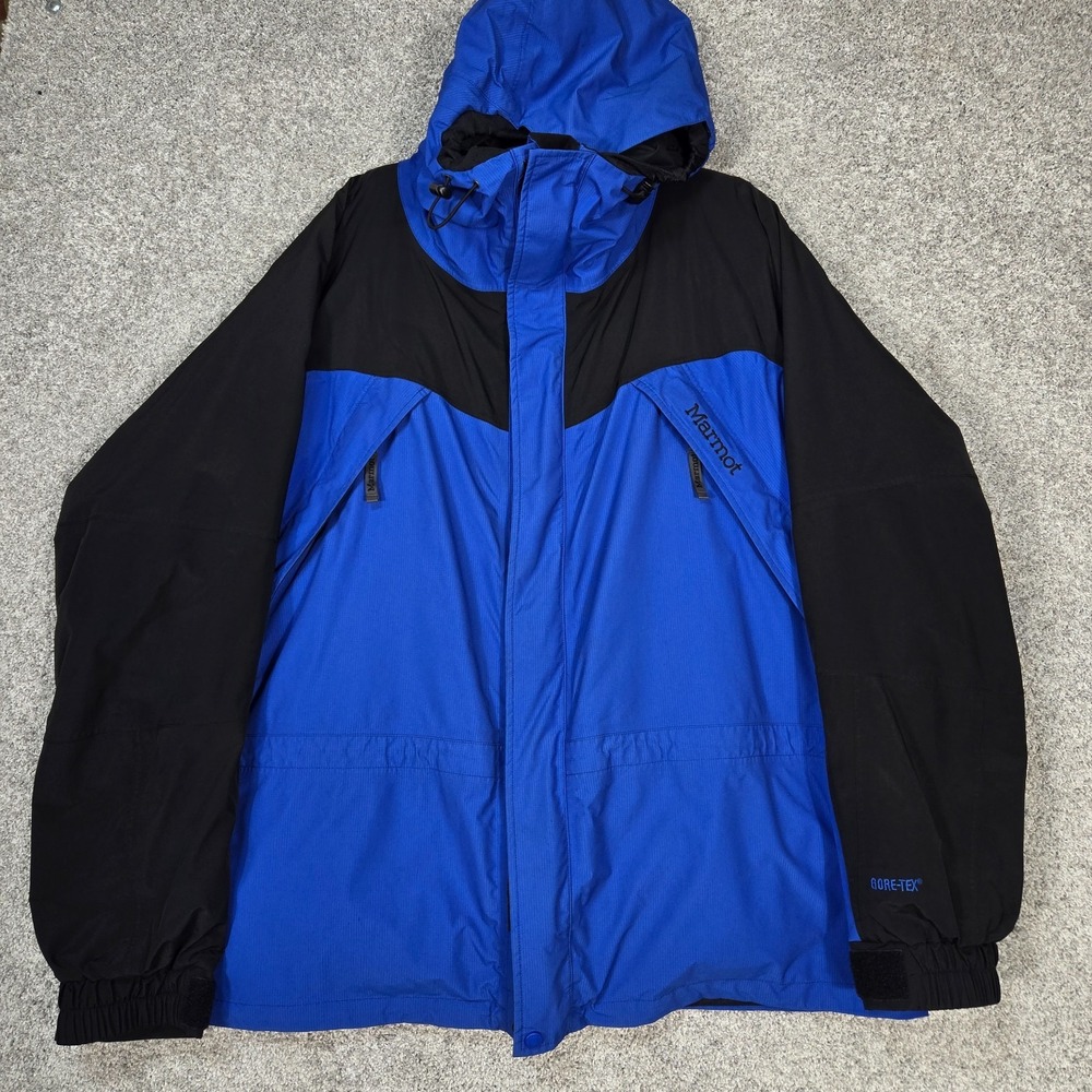 MARMOT Mens 2XL Ski Snow Parka Jacket Gore-Tex Full Zip blue black fleece lined